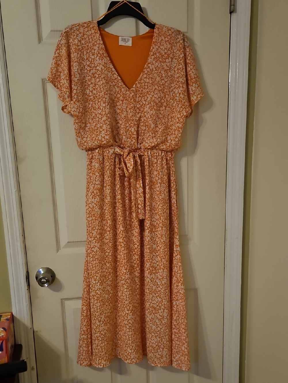 Sienna Sky Orange Floral Maxi Dress with Tie Waist